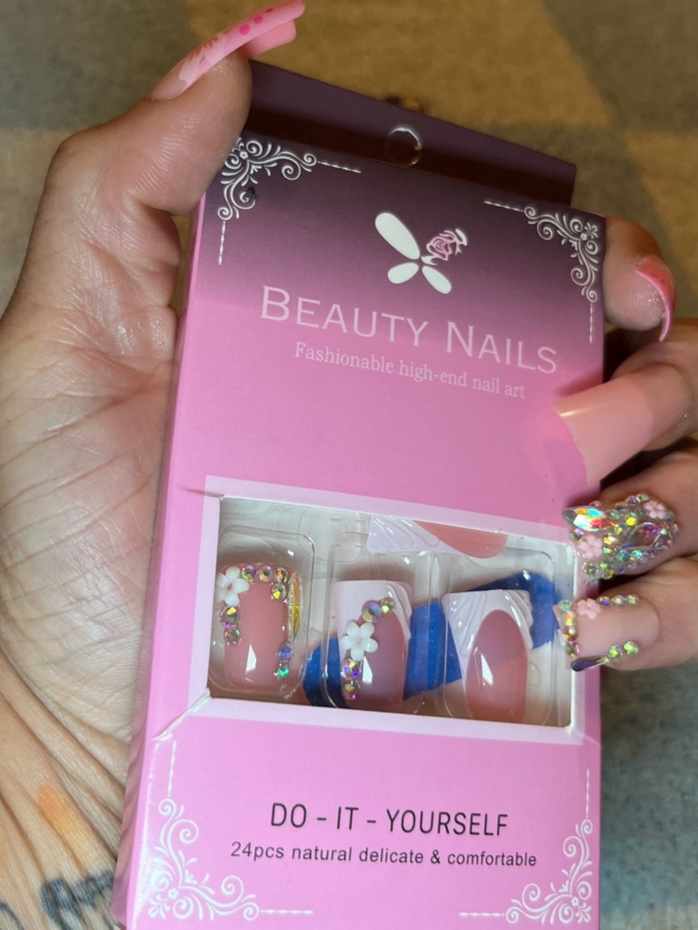 Pink Floral Press-On Nails - 24pc